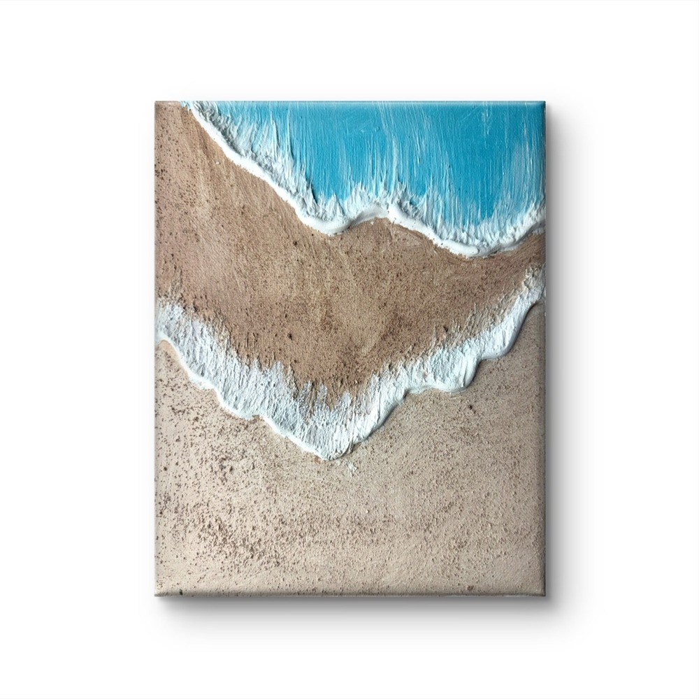 Papa Diouf Original Painting Ocean Wave Textured Canvas Blue 8x10 New